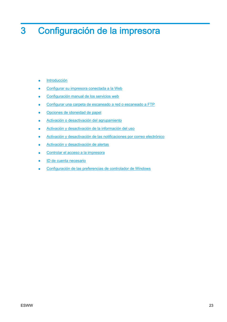Configuración de la impresora, 3 configuración de la impresora, 3configuración de la impresora | HP eMFP HP Designjet serie T2500 User Manual | Page 33 / 322