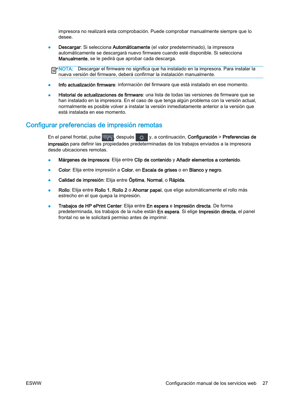 Configurar preferencias de impresión remotas | HP eMFP HP Designjet serie T2500 User Manual | Page 37 / 322
