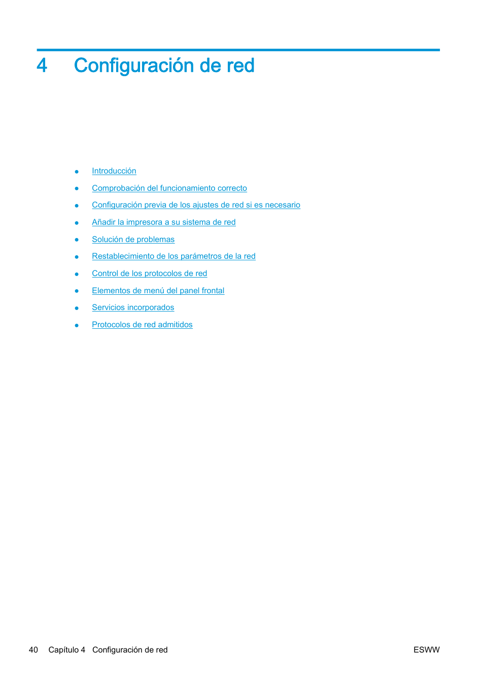 Configuración de red, 4 configuración de red, 4configuración de red | HP eMFP HP Designjet serie T2500 User Manual | Page 50 / 322