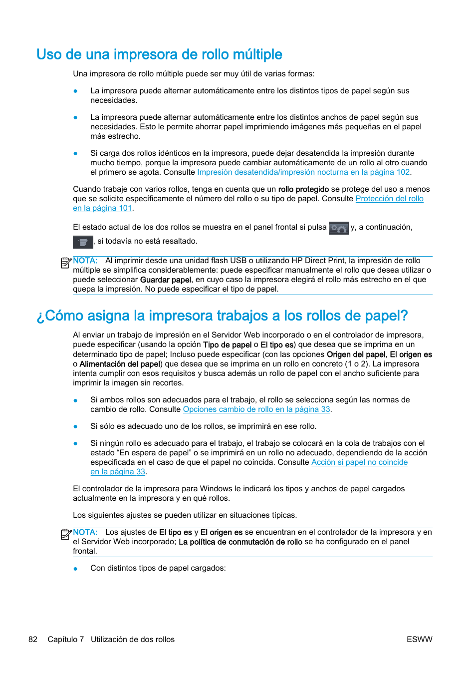 Uso de una impresora de rollo múltiple | HP eMFP HP Designjet serie T2500 User Manual | Page 92 / 322