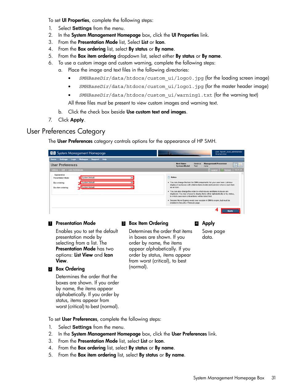 User preferences category | HP Integrity rx4640 Server User Manual | Page 31 / 100