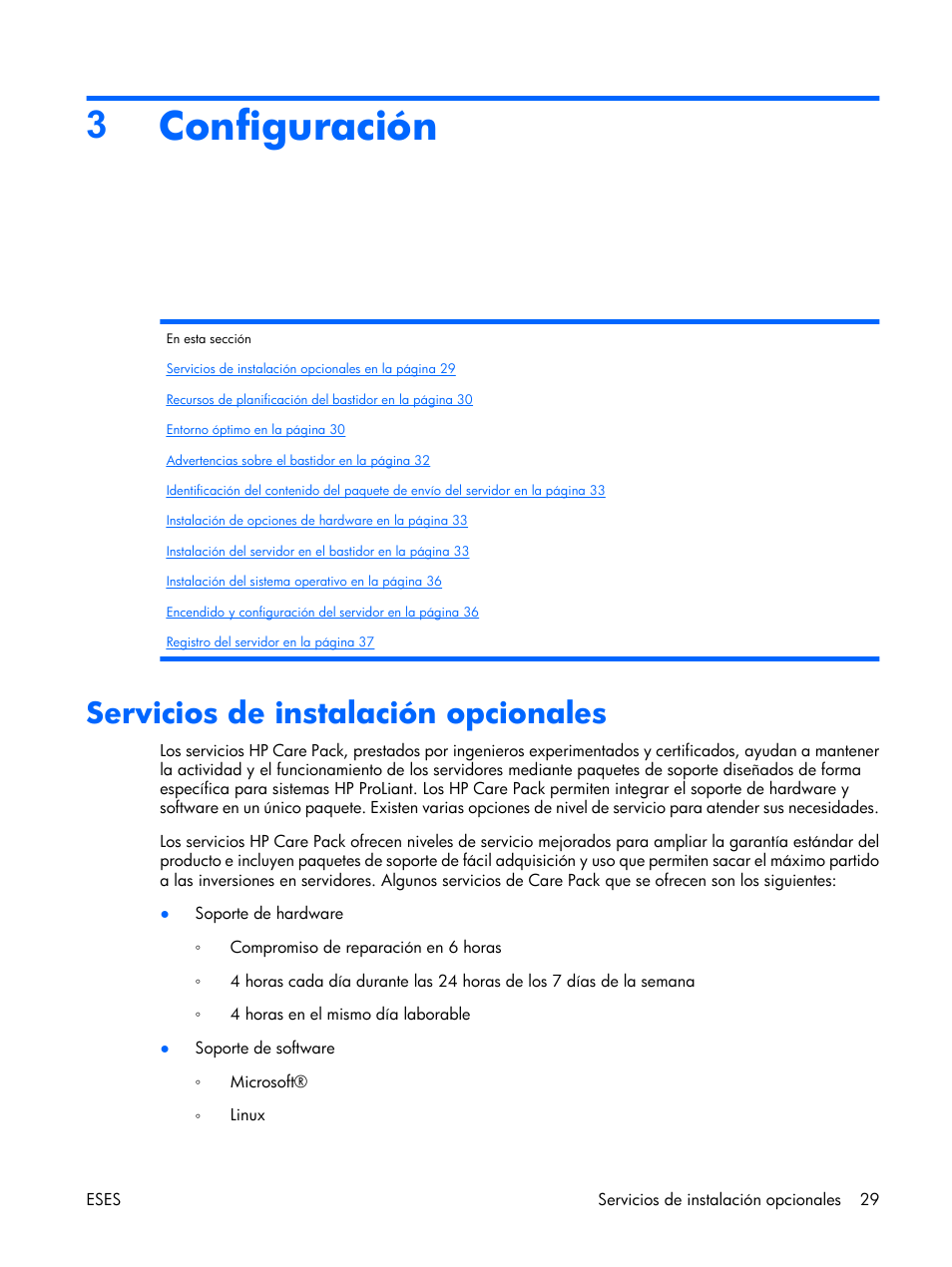 Configuración, Servicios de instalación opcionales, 3configuración | HP Servidor HP ProLiant DL380 G5 User Manual | Page 37 / 137