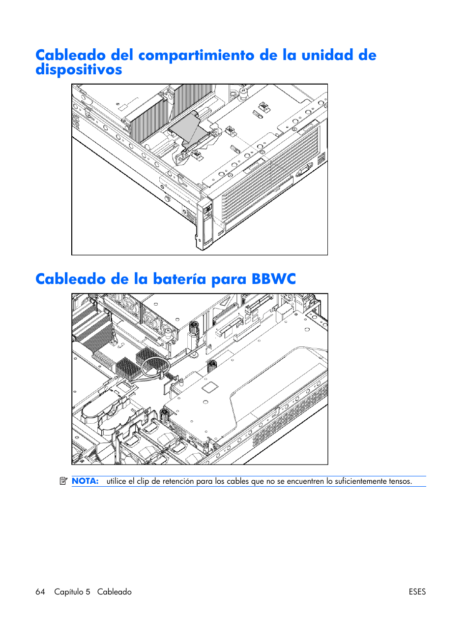 Cableado de la batería para bbwc | HP Servidor HP ProLiant DL380 G5 User Manual | Page 72 / 137