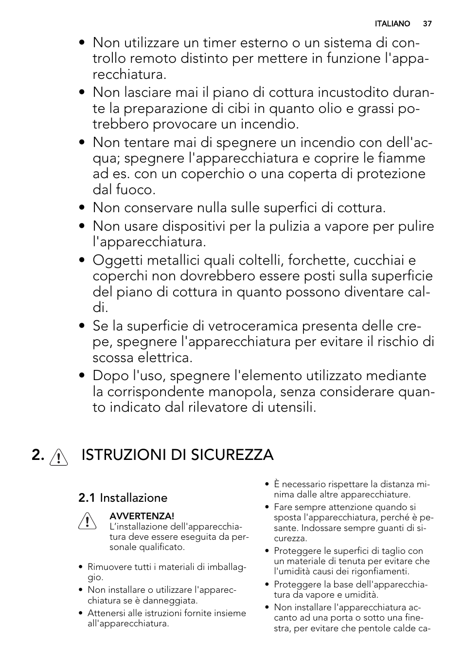 Istruzioni di sicurezza | AEG HK854220IB User Manual | Page 37 / 56
