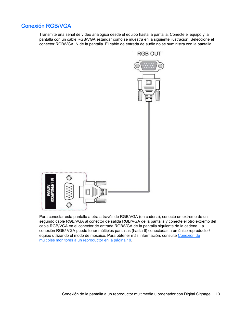 Conexión rgb/vga | HP Pantalla LED interactiva de 41.92 pulgadas HP LD4245tm Digital Signage User Manual | Page 23 / 117