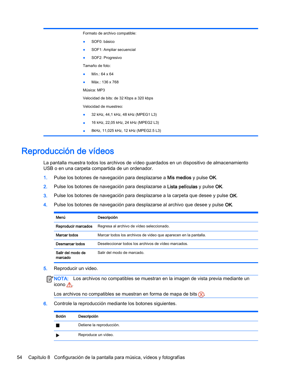 Reproducción de vídeos | HP Pantalla LED interactiva de 41.92 pulgadas HP LD4245tm Digital Signage User Manual | Page 64 / 117