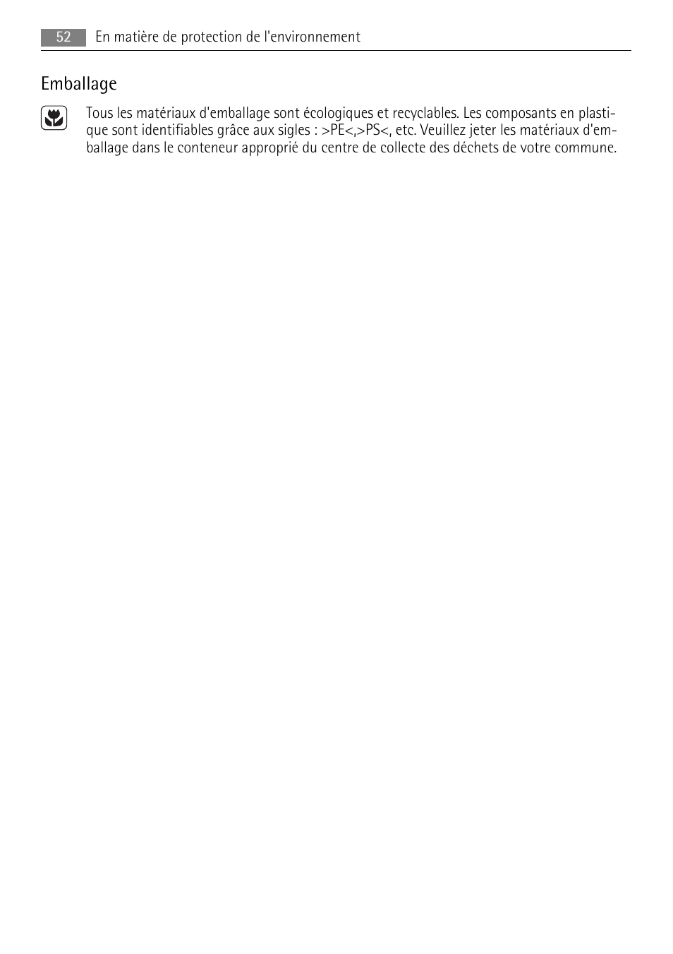 Emballage | AEG HK764403IB User Manual | Page 52 / 72