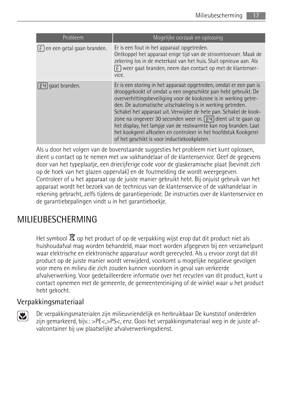 Milieubescherming, Verpakkingsmateriaal | AEG HK654250XB User Manual | Page 17 / 84