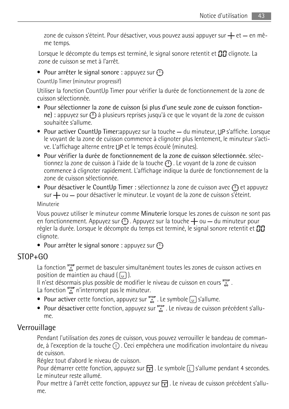 Stop+go, Verrouillage | AEG HK654250XB User Manual | Page 43 / 84