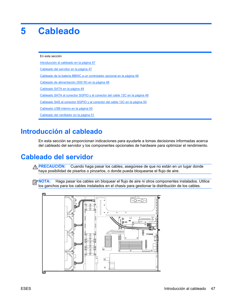 Cableado, Introducción al cableado, Cableado del servidor | 5 cableado, Introducción al cableado cableado del servidor, 5cableado | HP Servidor HP ProLiant DL120 G6 User Manual | Page 56 / 133