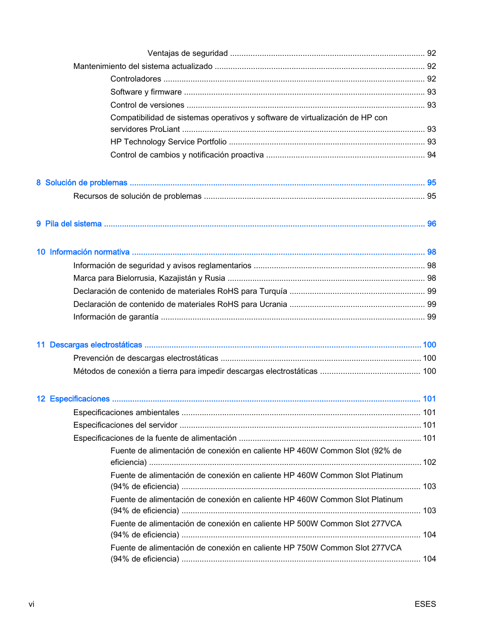 HP Servidor HP ProLiant DL360p Gen8 User Manual | Page 6 / 129
