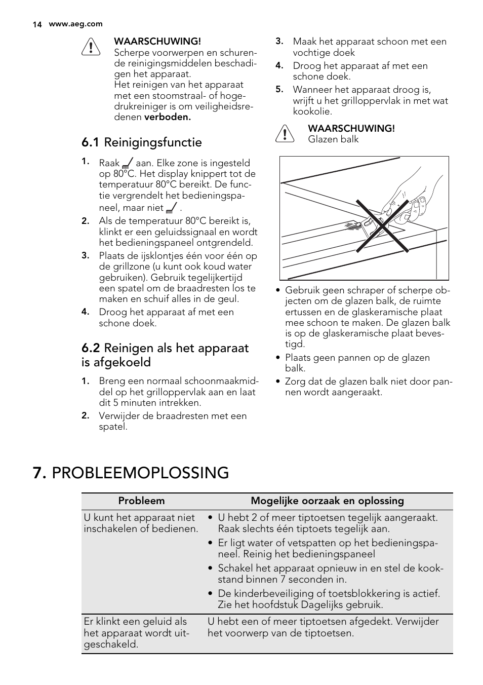 Probleemoplossing, 1 reinigingsfunctie, 2 reinigen als het apparaat is afgekoeld | AEG HC452600EB User Manual | Page 14 / 76