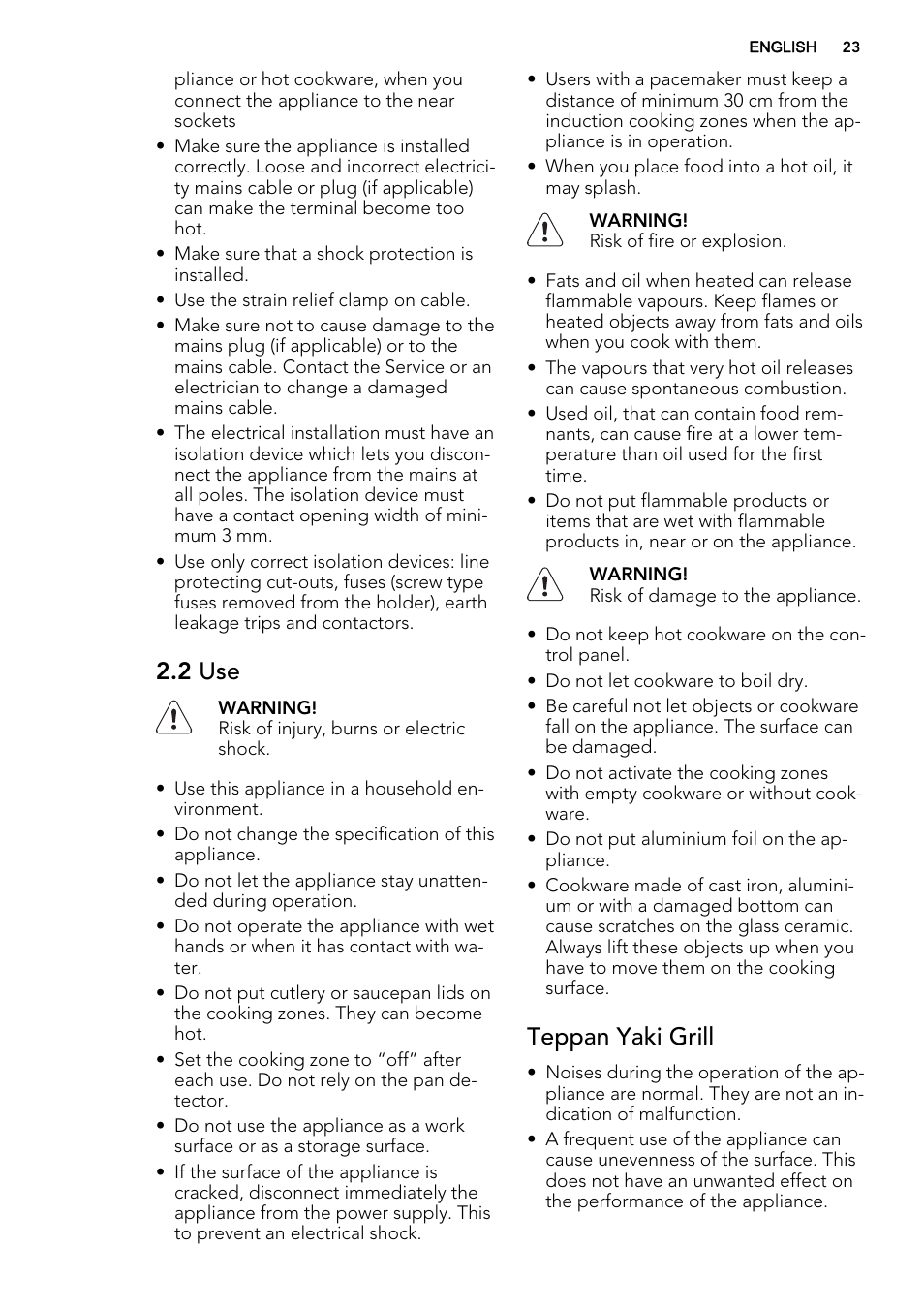 2 use, Teppan yaki grill | AEG HC452600EB User Manual | Page 23 / 76