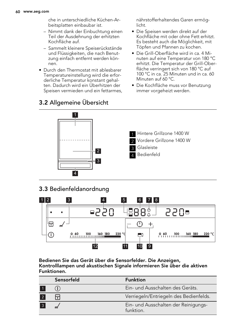 2 allgemeine übersicht, 3 bedienfeldanordnung | AEG HC452600EB User Manual | Page 60 / 76