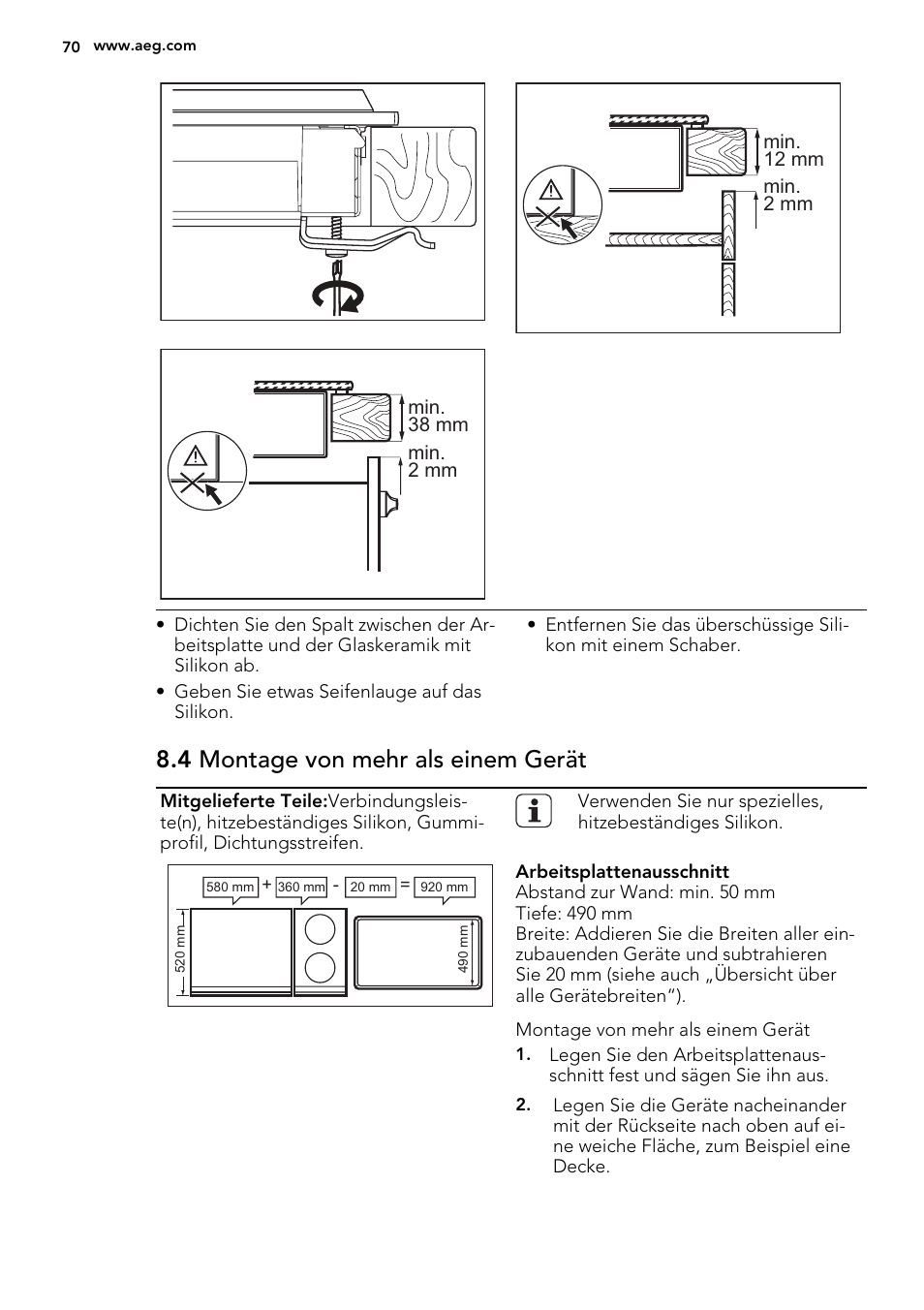 4 montage von mehr als einem gerät | AEG HC452600EB User Manual | Page 70 / 76