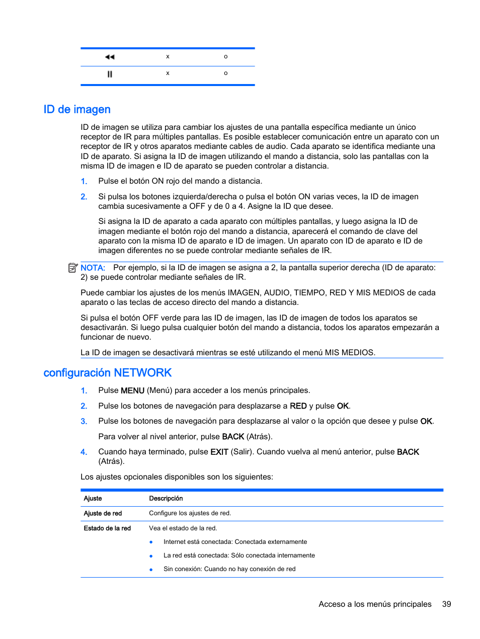 Id de imagen, Configuración network, Id de imagen configuración network | HP Pantalla LED de 55 pulgadas HP LD5535 Digital Signage User Manual | Page 49 / 111