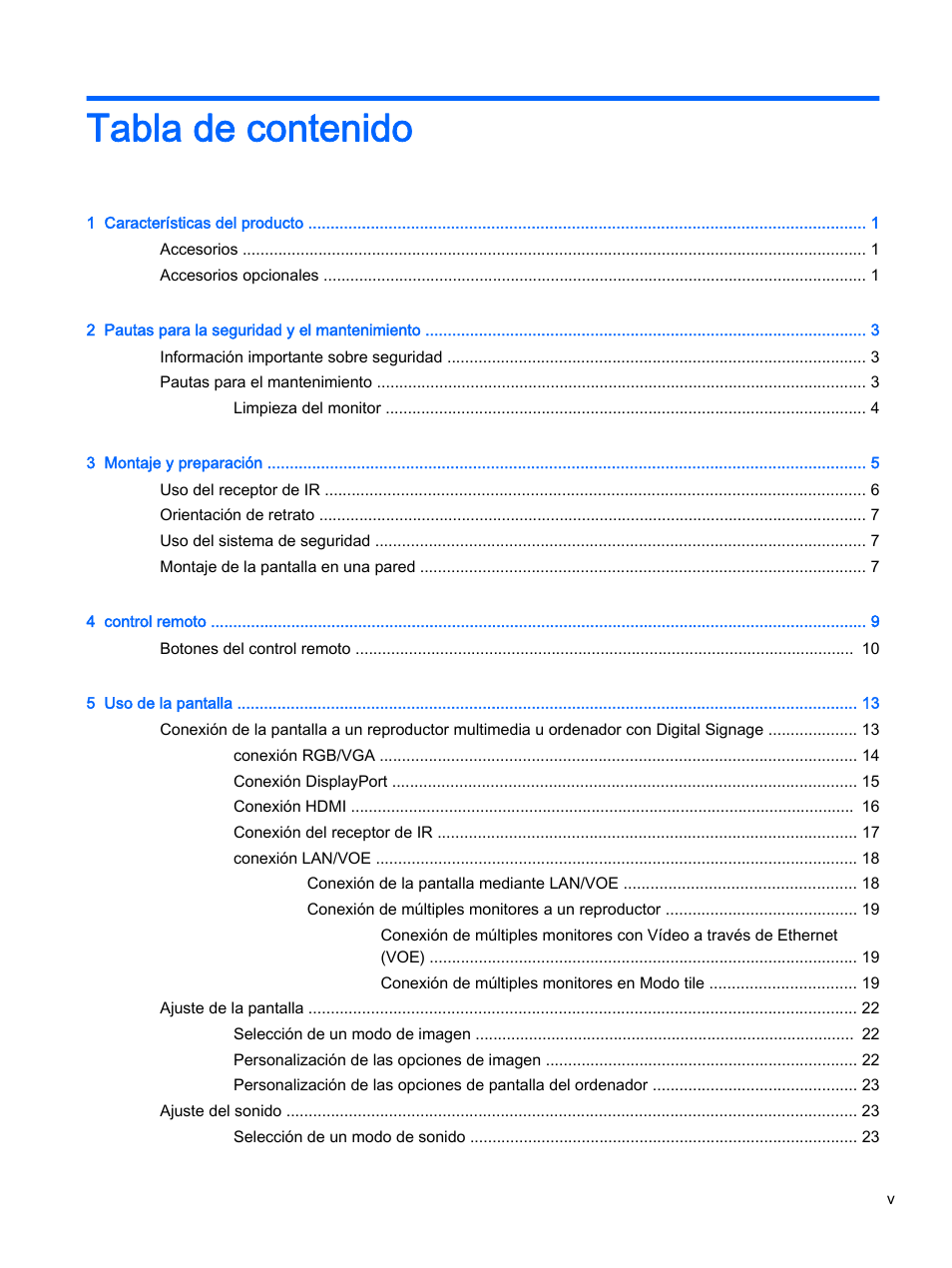 HP Pantalla LED de 55 pulgadas HP LD5535 Digital Signage User Manual | Page 5 / 111