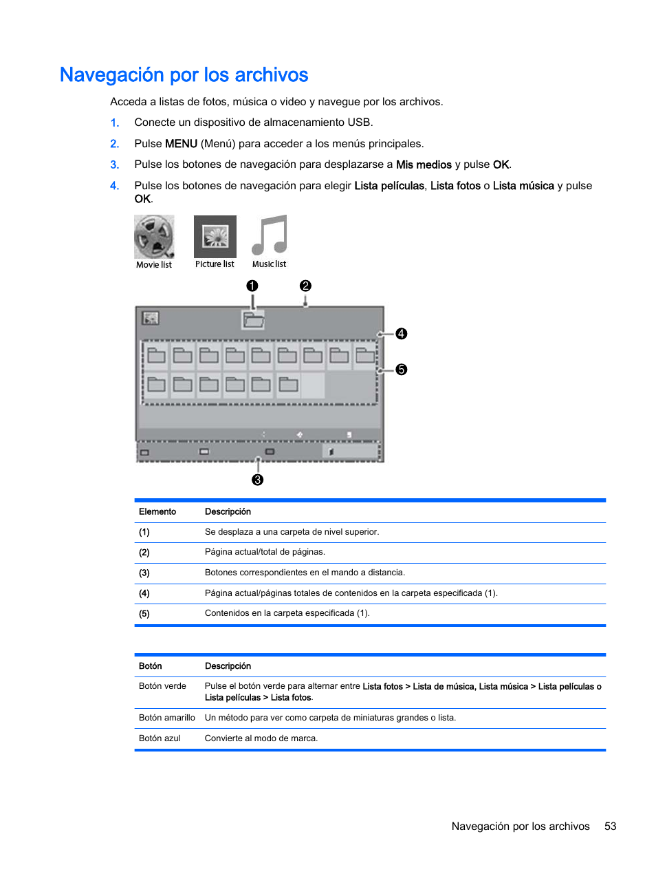 Navegación por los archivos | HP Pantalla LED de 55 pulgadas HP LD5535 Digital Signage User Manual | Page 63 / 111