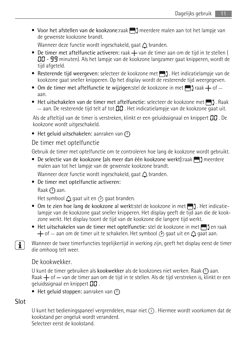 De timer met optelfunctie, De kookwekker, Slot | AEG HC652600EB User Manual | Page 11 / 84