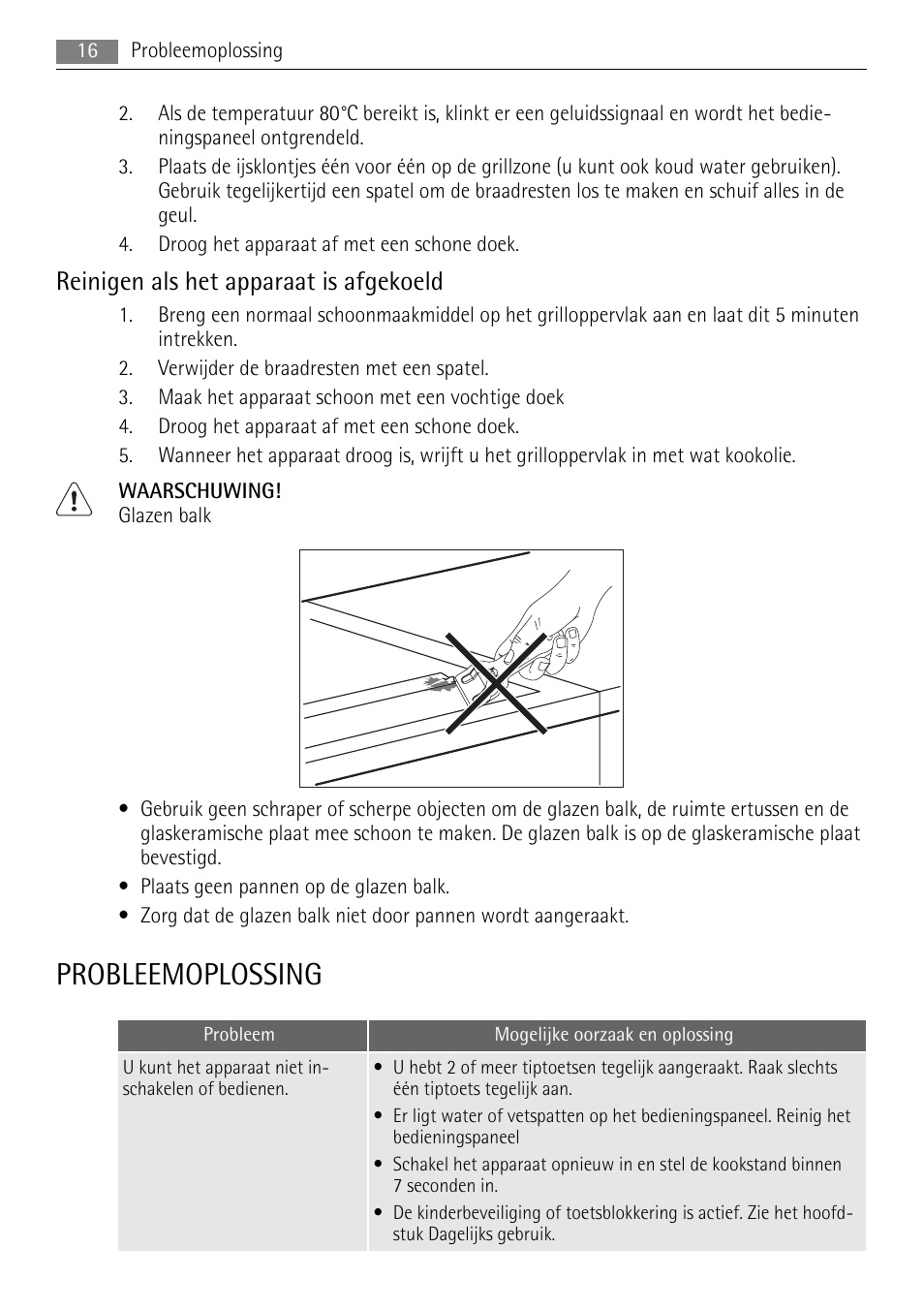 Probleemoplossing, Reinigen als het apparaat is afgekoeld | AEG HC652600EB User Manual | Page 16 / 84