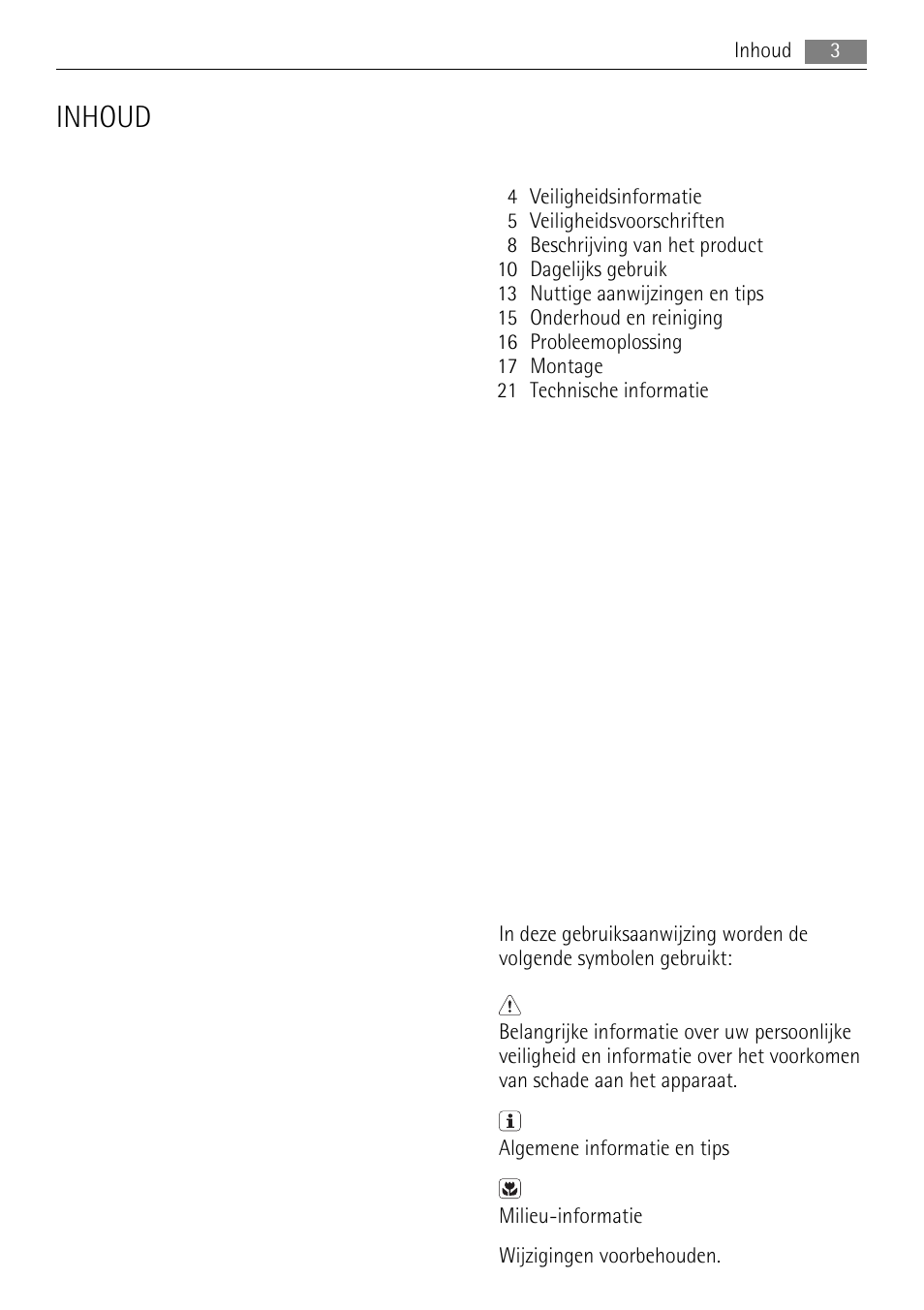 Inhoud | AEG HC652600EB User Manual | Page 3 / 84