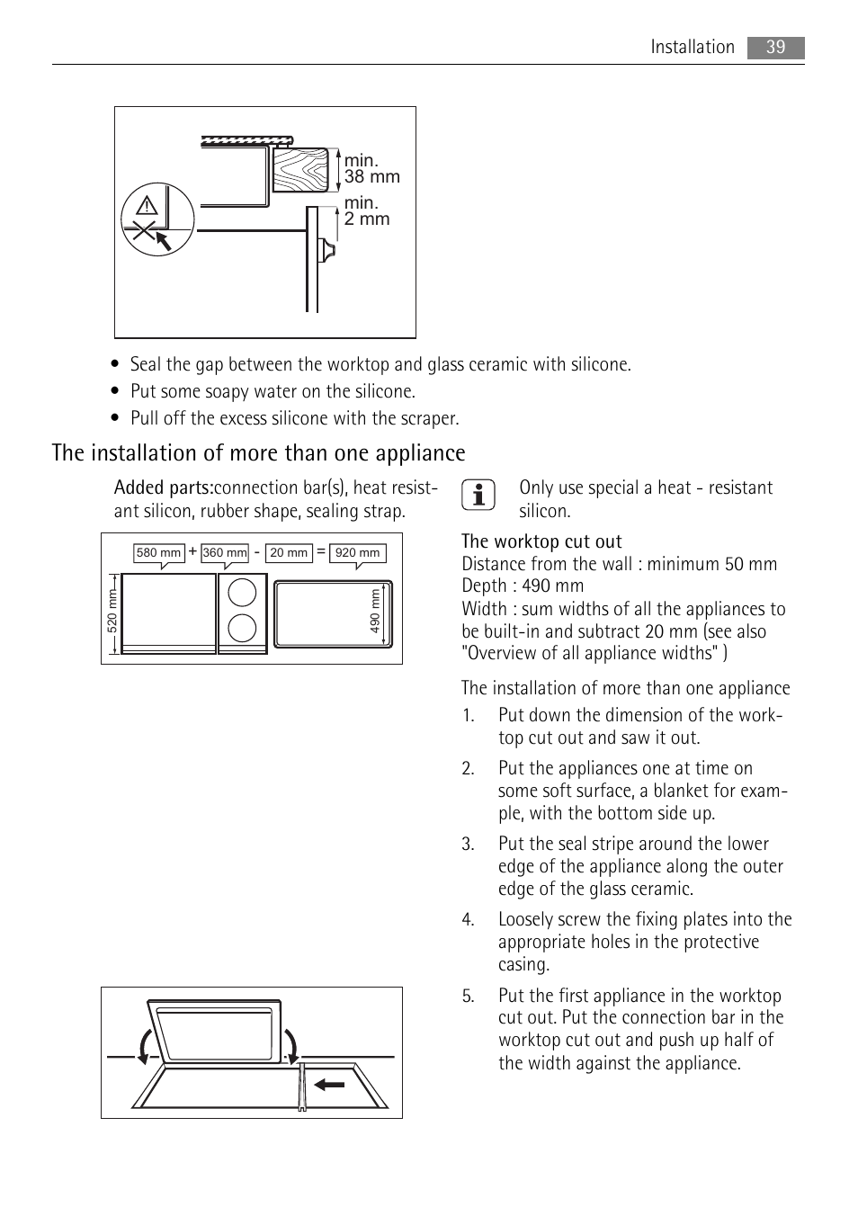 The installation of more than one appliance | AEG HC652600EB User Manual | Page 39 / 84