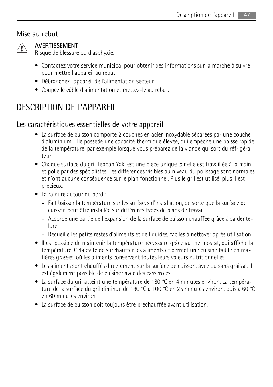 Description de l'appareil, Mise au rebut | AEG HC652600EB User Manual | Page 47 / 84