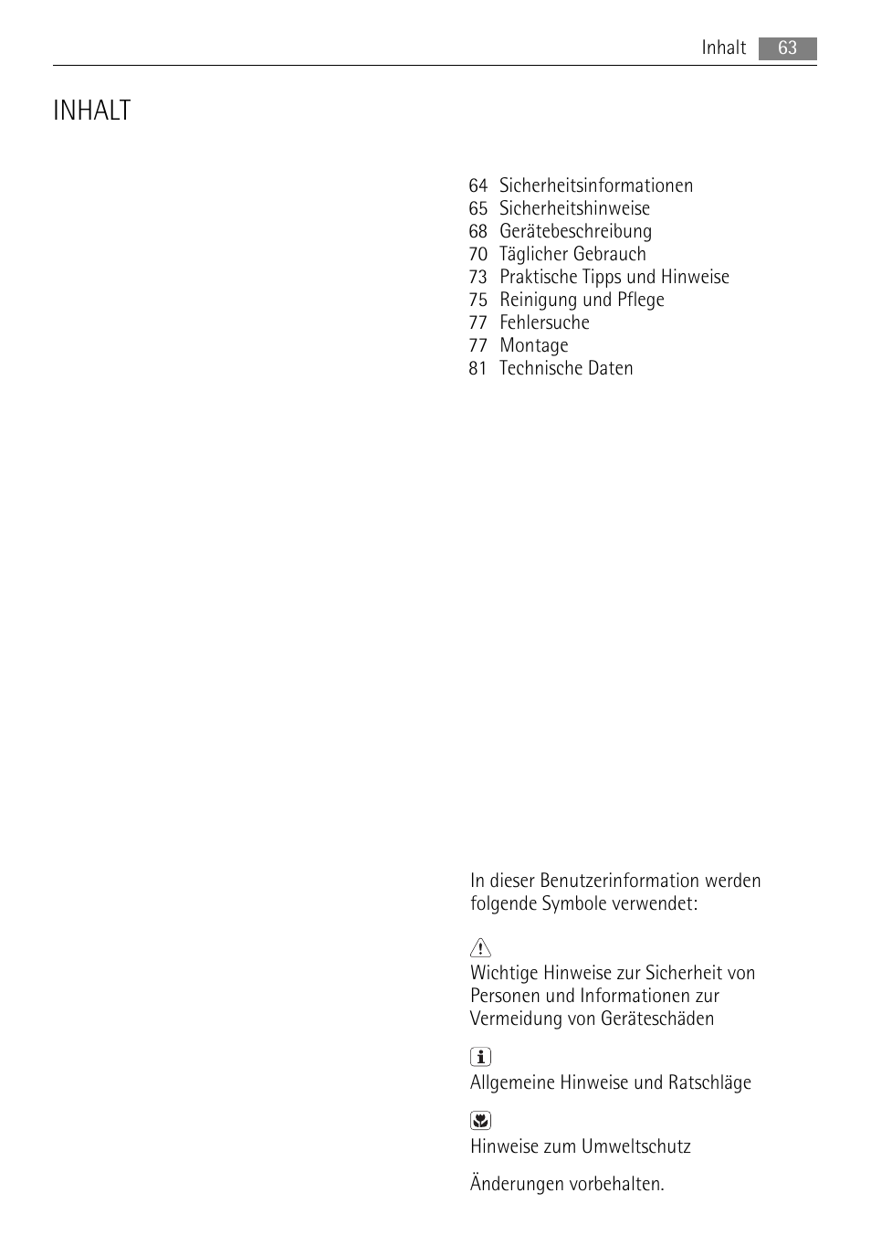 Inhalt | AEG HC652600EB User Manual | Page 63 / 84