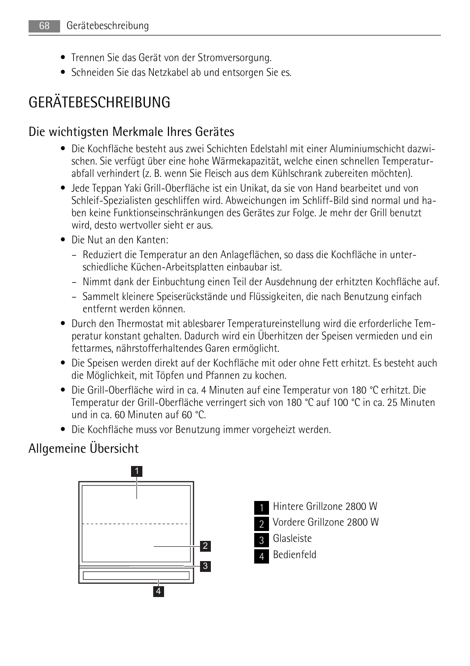 Gerätebeschreibung, Die wichtigsten merkmale ihres gerätes, Allgemeine übersicht | AEG HC652600EB User Manual | Page 68 / 84