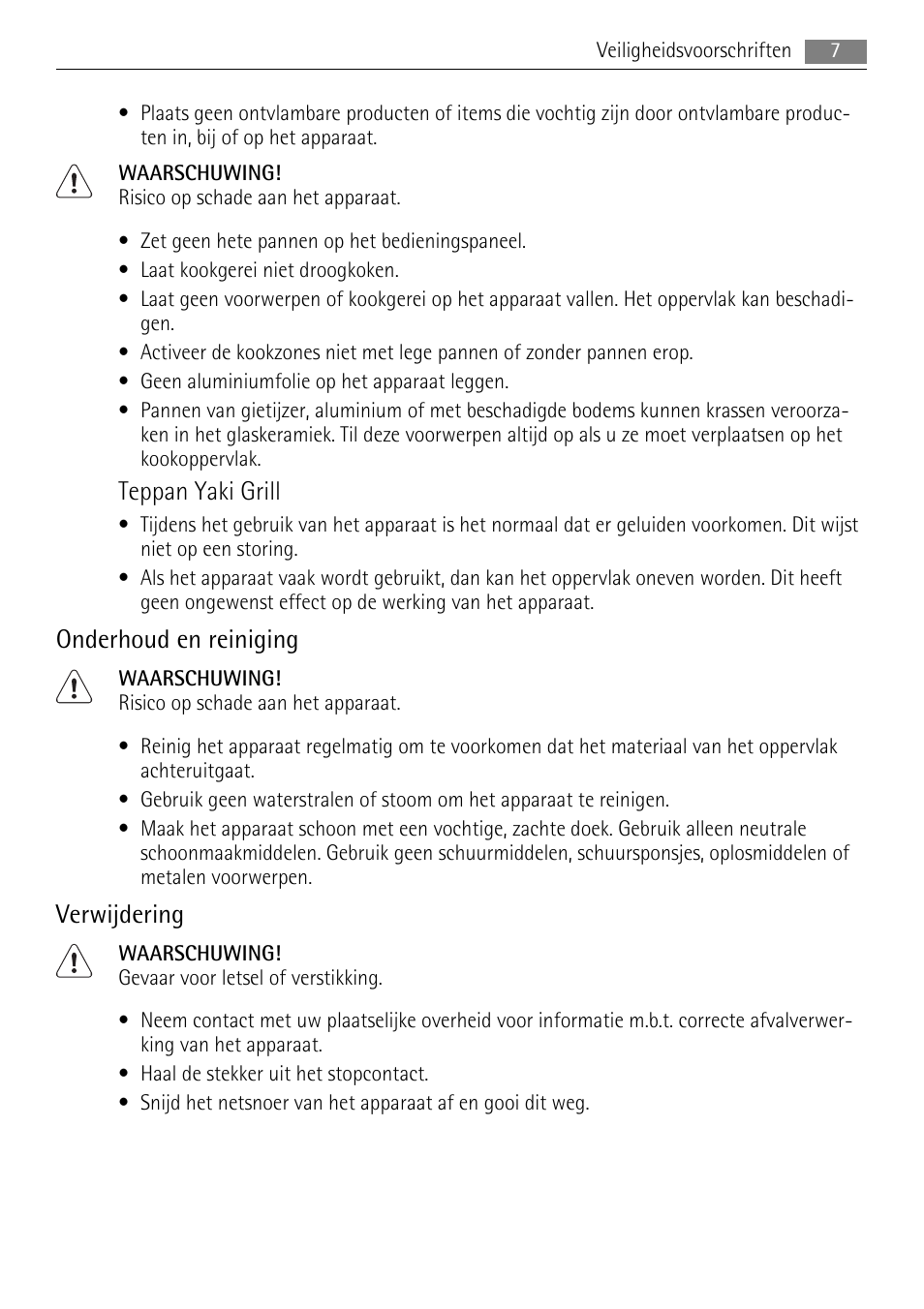 Teppan yaki grill, Onderhoud en reiniging, Verwijdering | AEG HC652600EB User Manual | Page 7 / 84