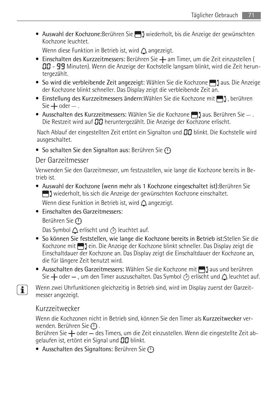 Der garzeitmesser, Kurzzeitwecker | AEG HC652600EB User Manual | Page 71 / 84