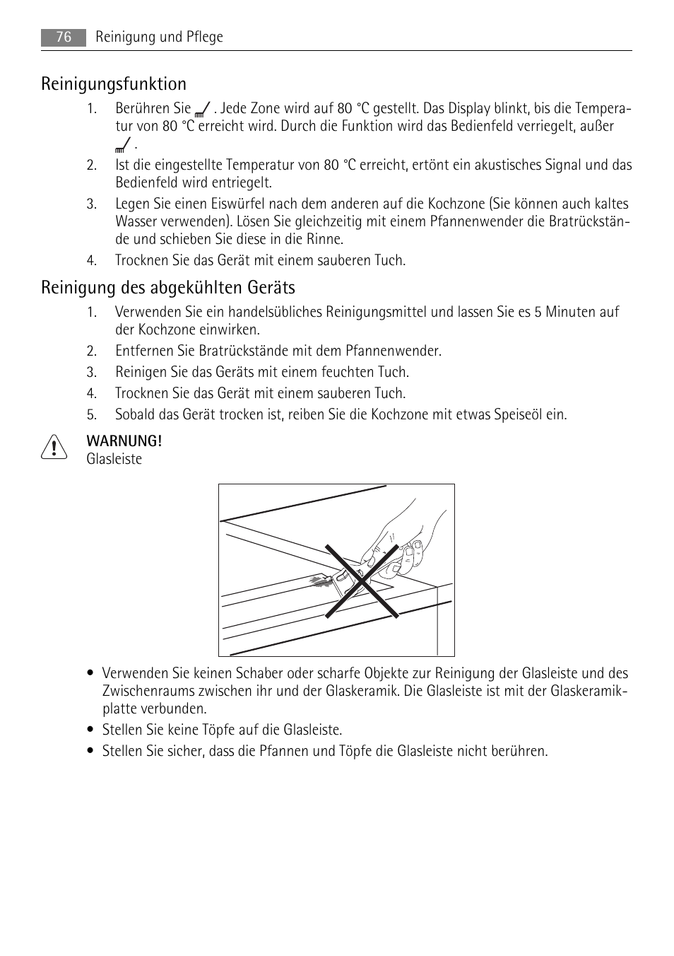 Reinigungsfunktion, Reinigung des abgekühlten geräts | AEG HC652600EB User Manual | Page 76 / 84