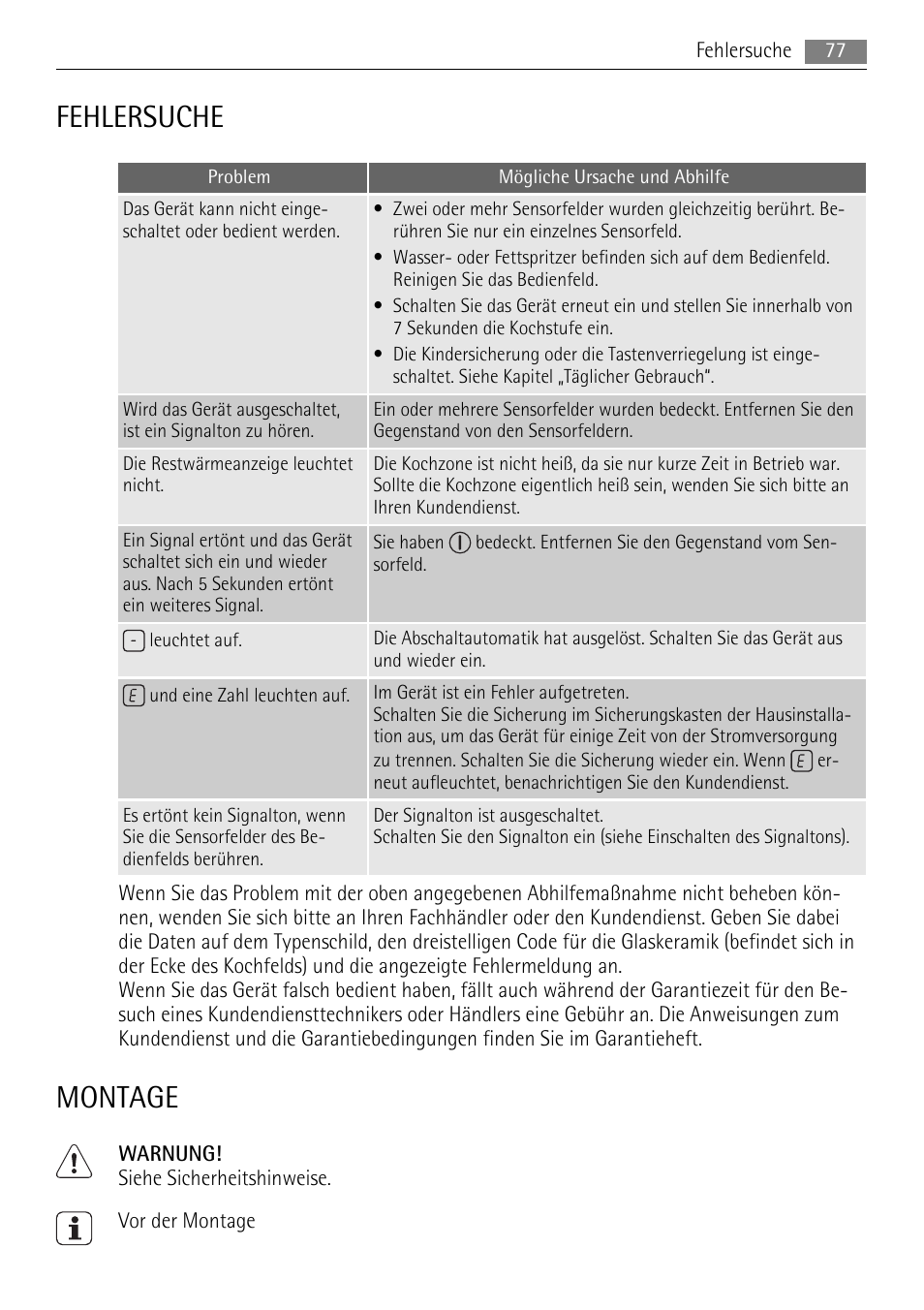 Fehlersuche, Montage | AEG HC652600EB User Manual | Page 77 / 84