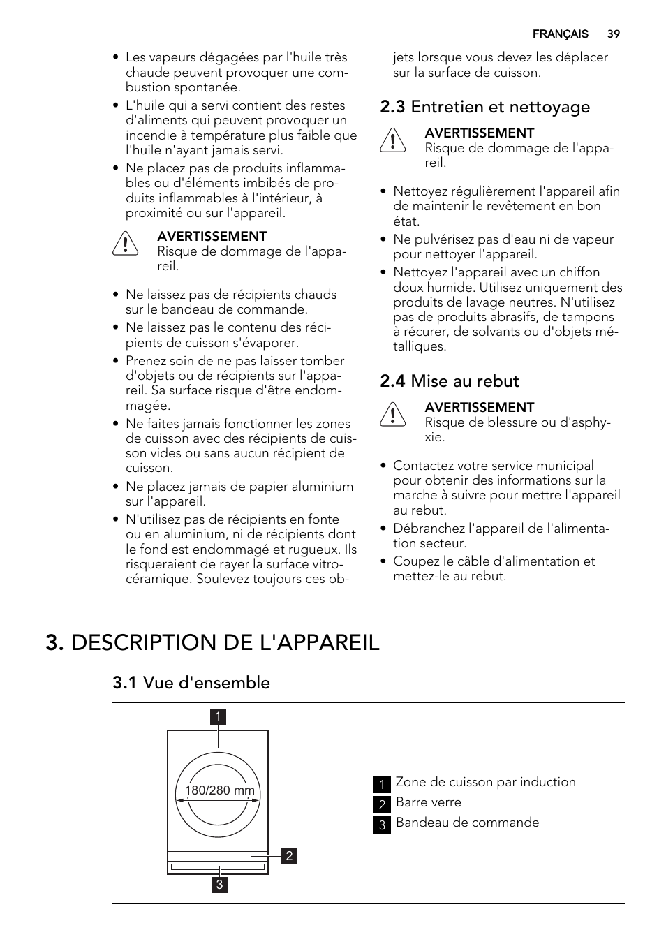 Description de l'appareil, 3 entretien et nettoyage, 4 mise au rebut | 1 vue d'ensemble | AEG HC451220EB User Manual | Page 39 / 72