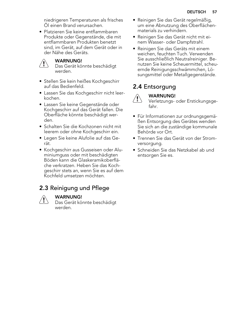 3 reinigung und pflege, 4 entsorgung | AEG HC451220EB User Manual | Page 57 / 72