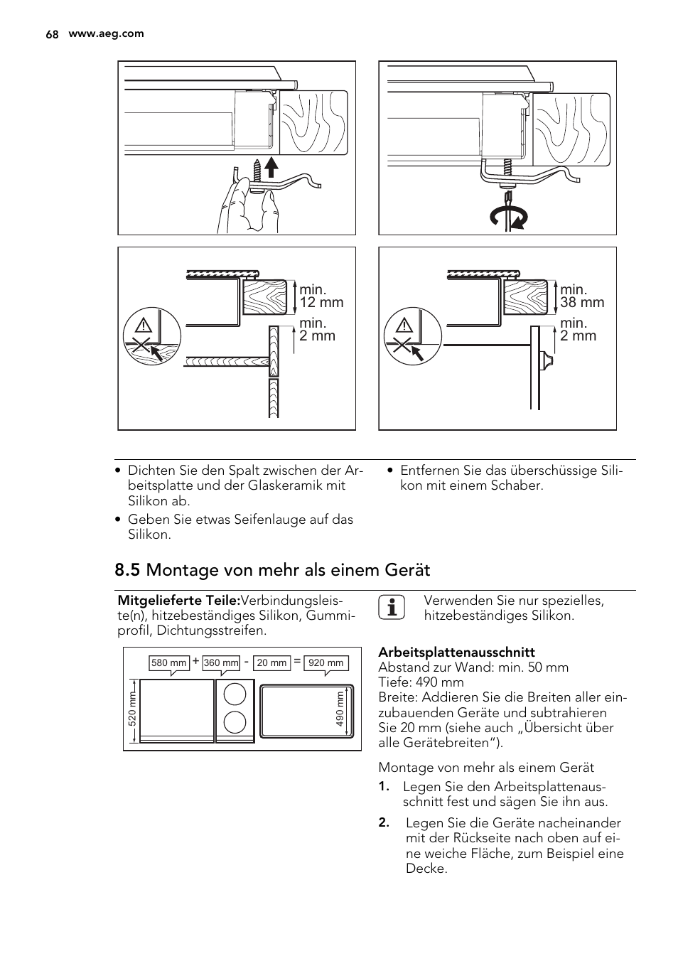 5 montage von mehr als einem gerät | AEG HC451220EB User Manual | Page 68 / 72