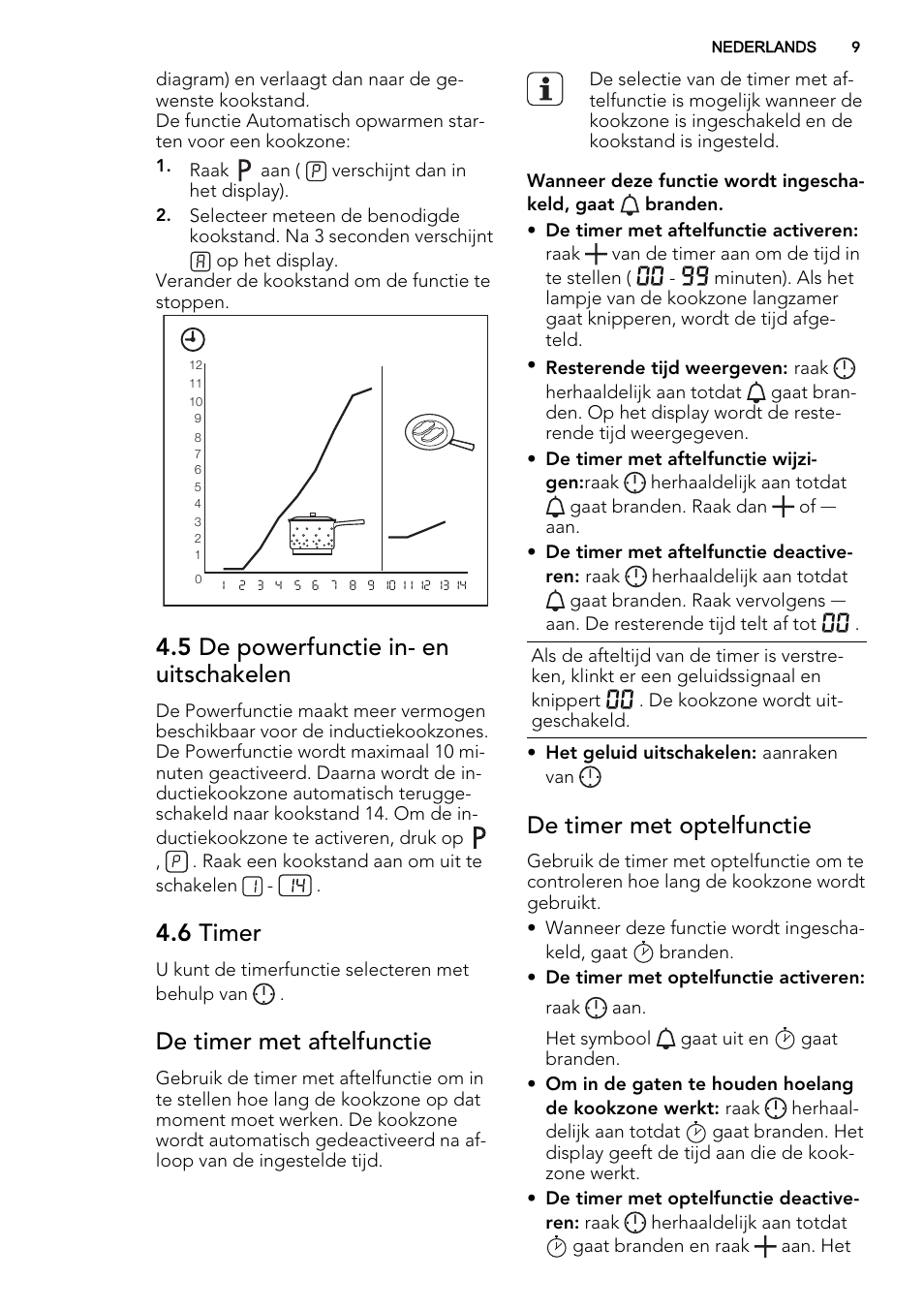 5 de powerfunctie in- en uitschakelen, 6 timer, De timer met aftelfunctie | De timer met optelfunctie | AEG HC451220EB User Manual | Page 9 / 72