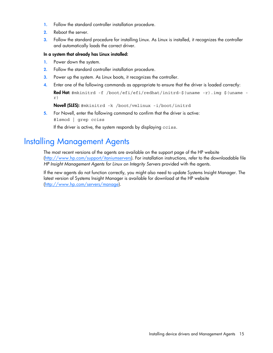 Installing management agents, Pack, Installing device drivers and management agents | Systems using microsoft® windows | HP Integrity rx4640 Server User Manual | Page 15 / 33