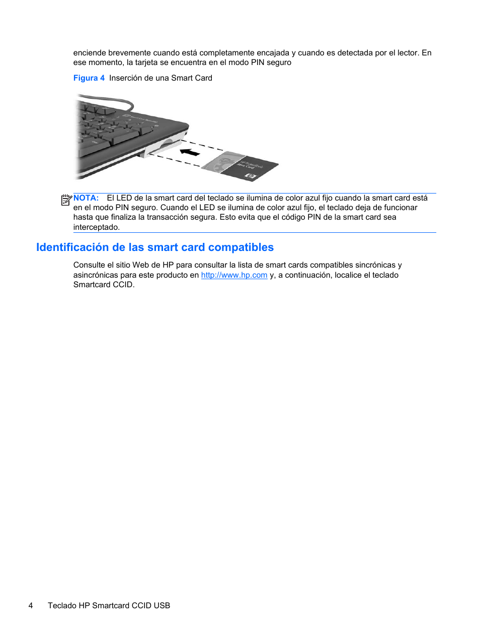 Identificación de las smart card compatibles | HP Teclado CCI con conexión USB o SmartCard de HP User Manual | Page 10 / 12