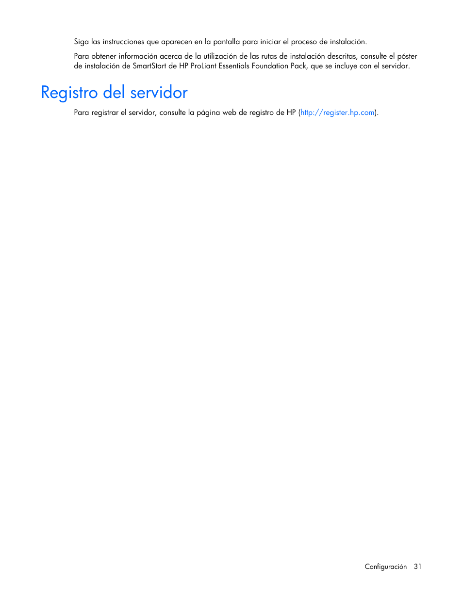 Registro del servidor | HP Servidor HP ProLiant DL980 G7 User Manual | Page 31 / 143