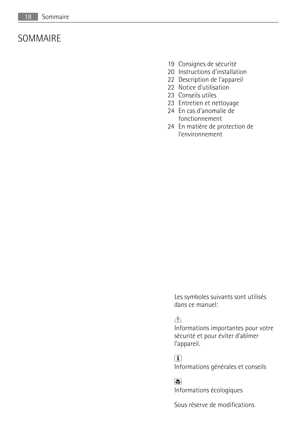 Sommaire | AEG HE604000H User Manual | Page 18 / 44