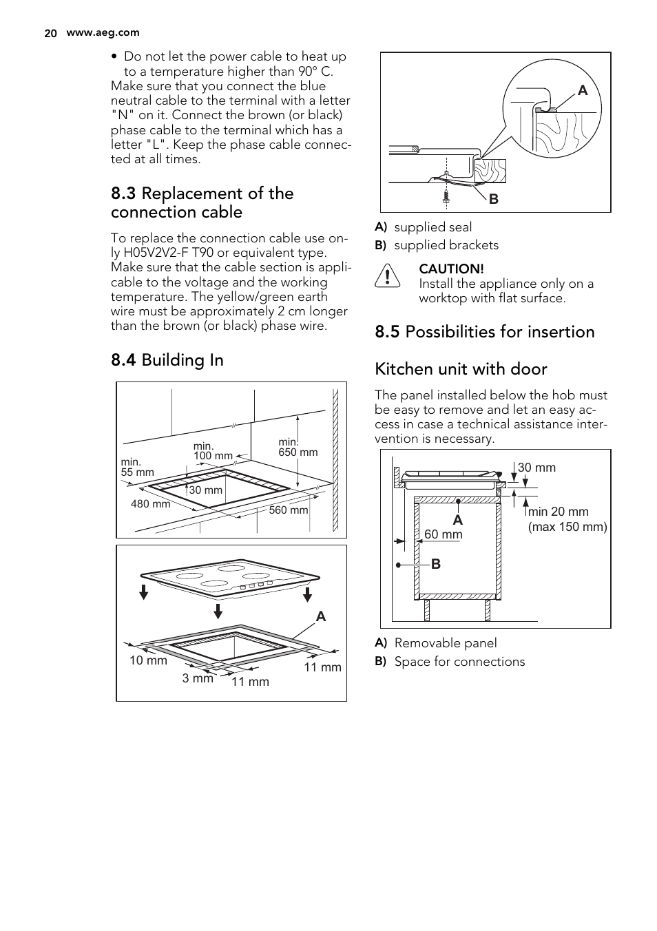 3 replacement of the connection cable, 4 building in | AEG HK614000H User Manual | Page 20 / 44