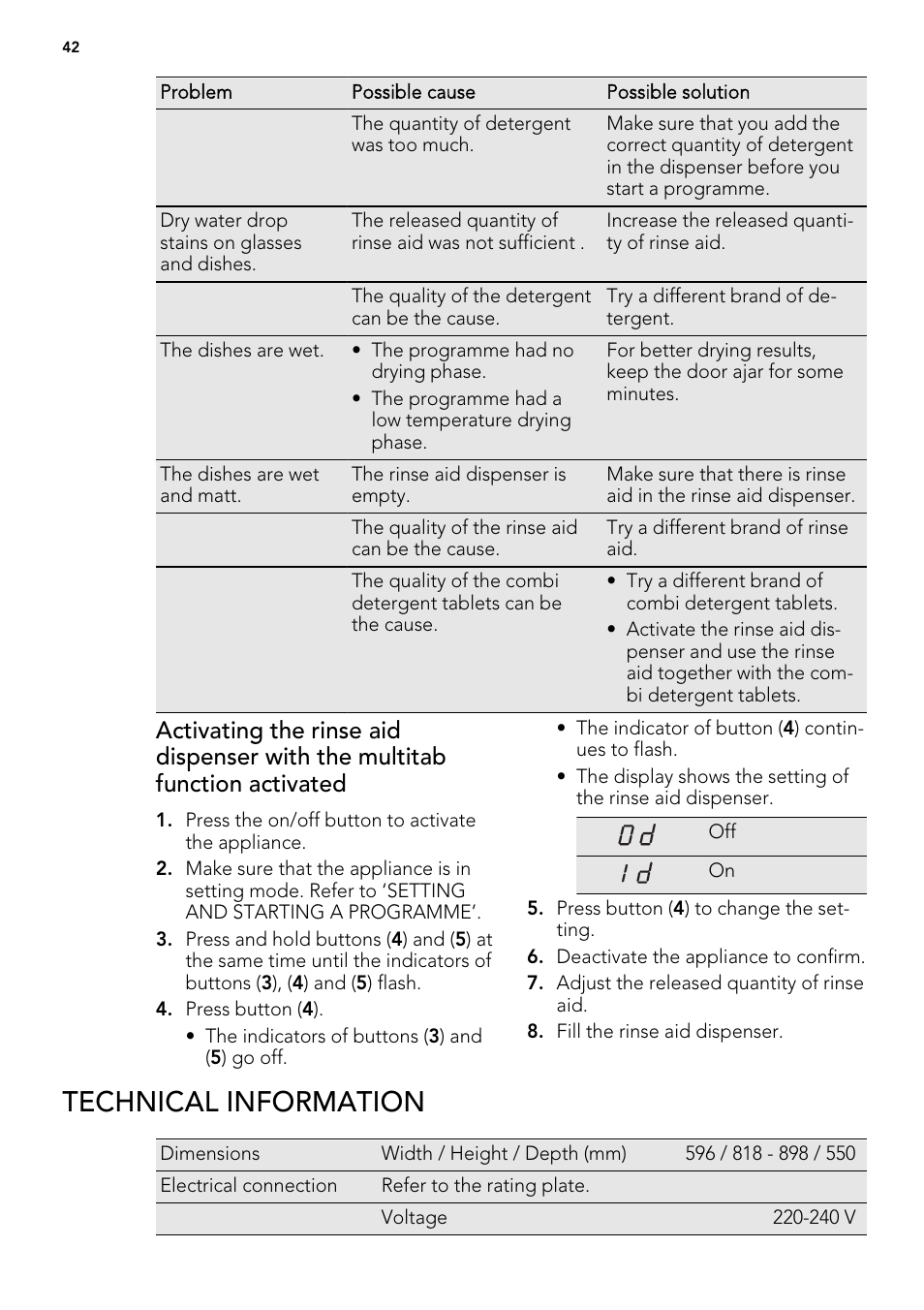 Technical information | AEG FAV50KVI0P User Manual | Page 42 / 88