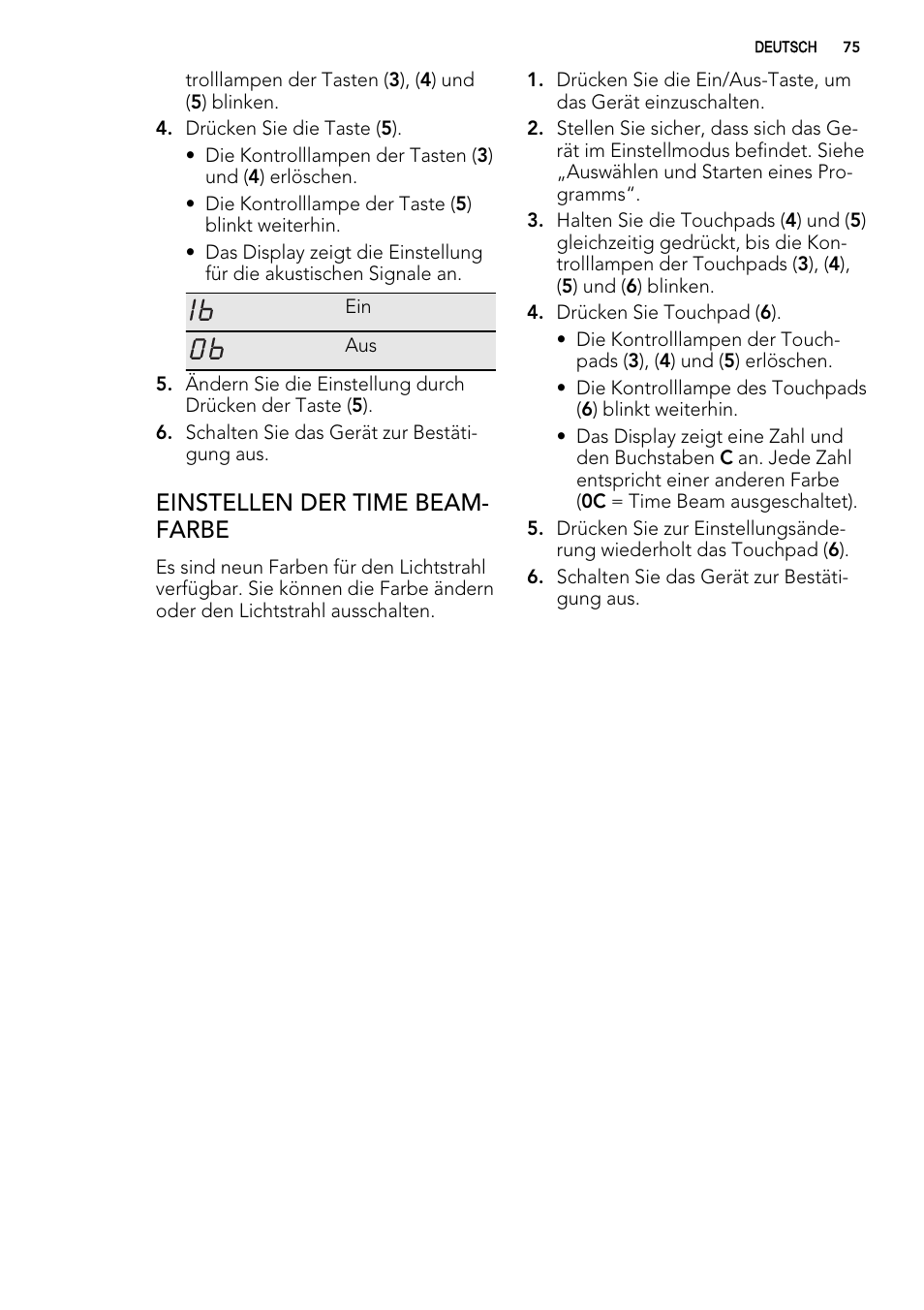 Einstellen der time beam- farbe | AEG FAV50KVI0P User Manual | Page 75 / 88