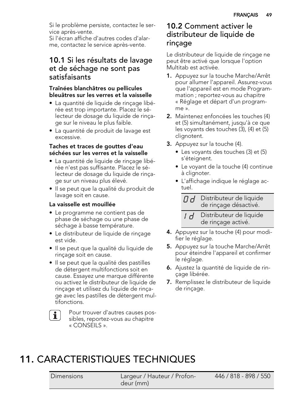 Caracteristiques techniques | AEG F78420VI0P User Manual | Page 49 / 68