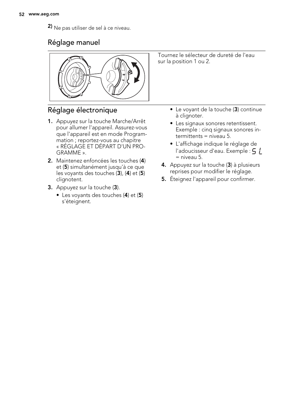 Réglage manuel, Réglage électronique | AEG F65050VI1P User Manual | Page 52 / 88