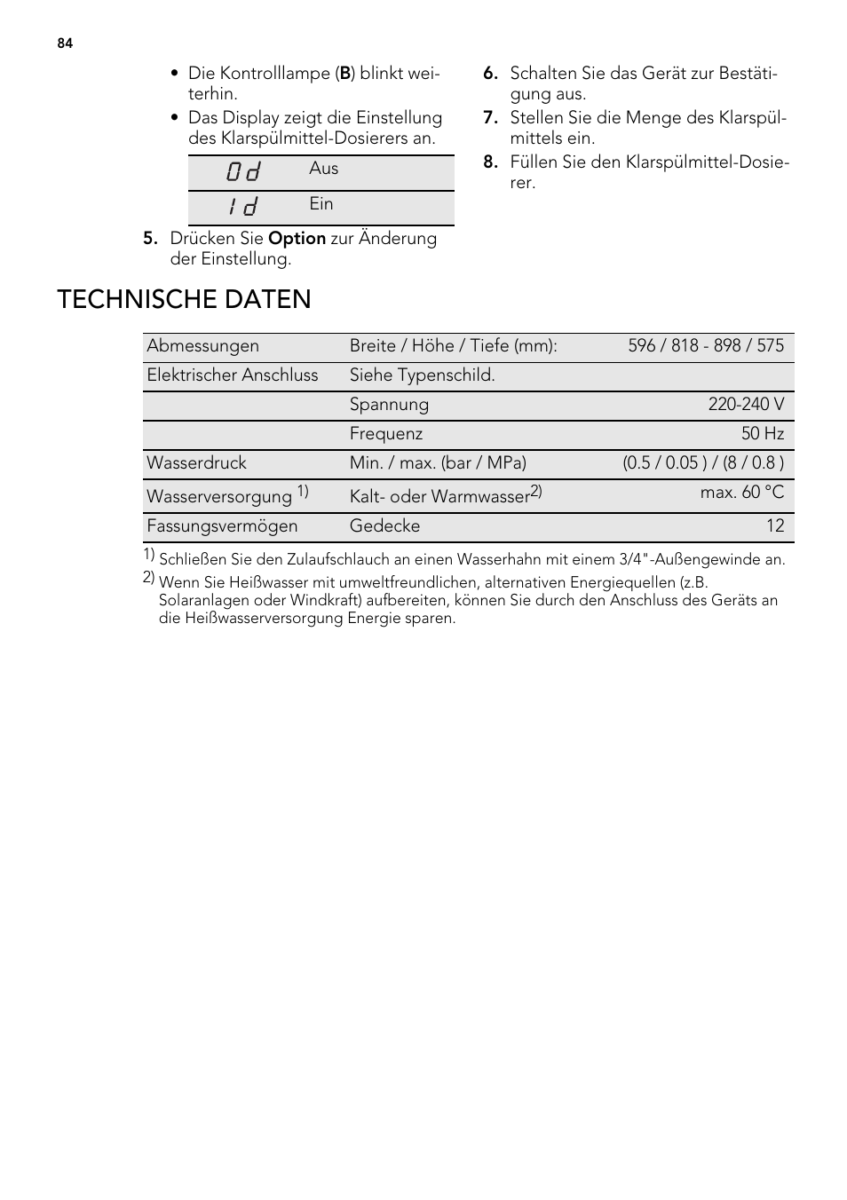 Technische daten | AEG FAV50KIM0P User Manual | Page 84 / 88