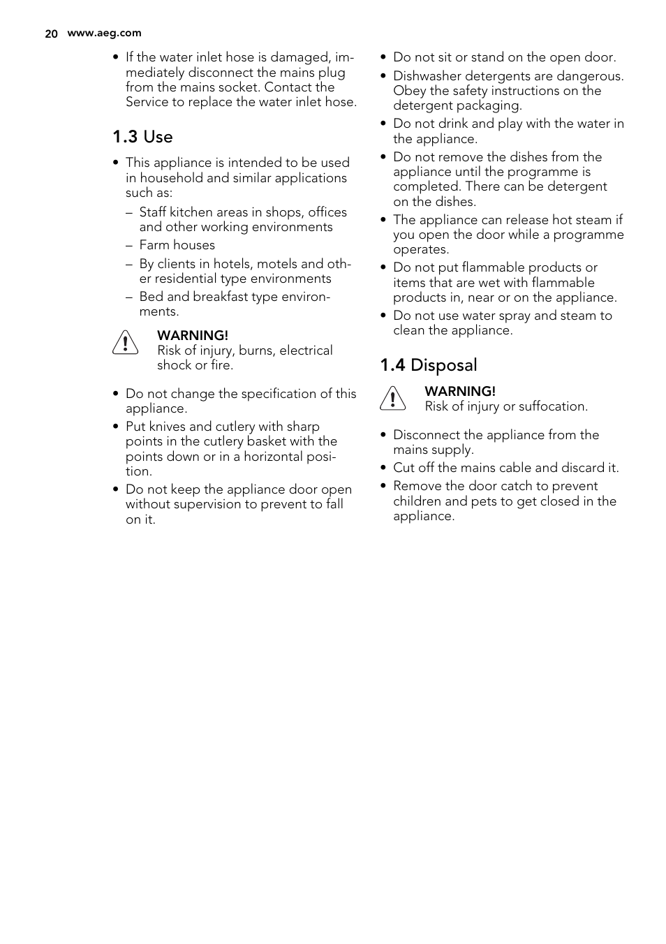 3 use, 4 disposal | AEG F65412IM0P User Manual | Page 20 / 68