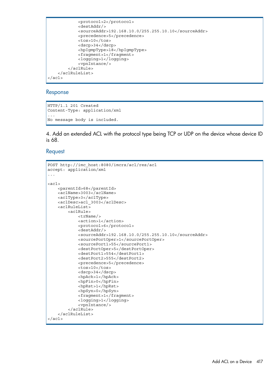 Response, Request | HP Intelligent Management Center Licenses User Manual | Page 417 / 438