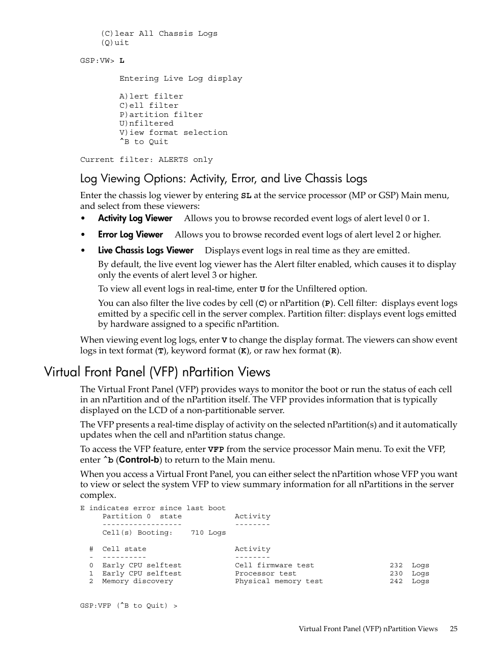 Virtual front panel (vfp) npartition views | HP Integrity rx7620 Server User Manual | Page 25 / 38